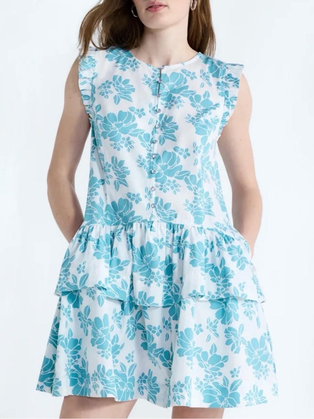 Free Assembly Women's Button Front Cotton Mini Dress with Flutter Sleeves 8/10